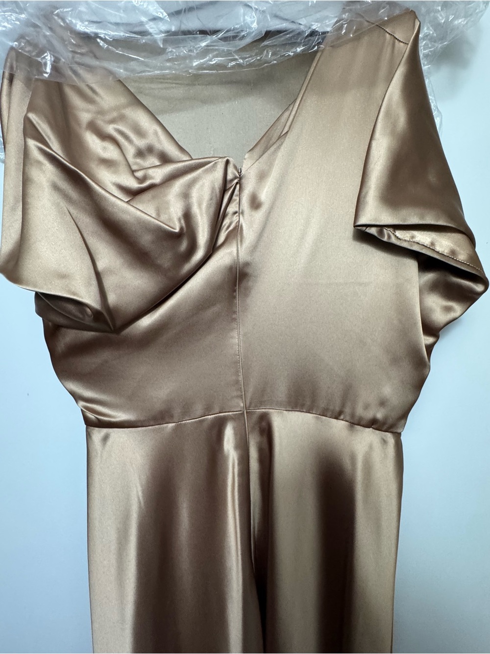 Alex Marie One-Shoulder Satin Gown in Warm Gold - Picture 6 of 12